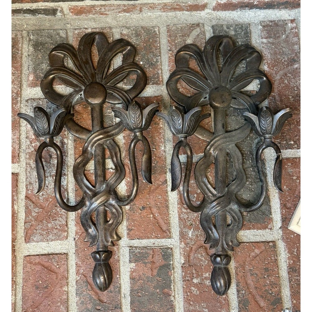 Vtg Hampton Brass Wall Sconces Set Of 2